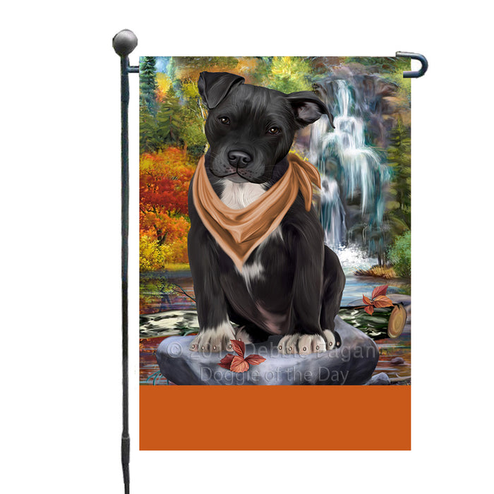 Personalized Scenic Waterfall Pit Bull Dog Custom Garden Flags GFLG-DOTD-A61078
