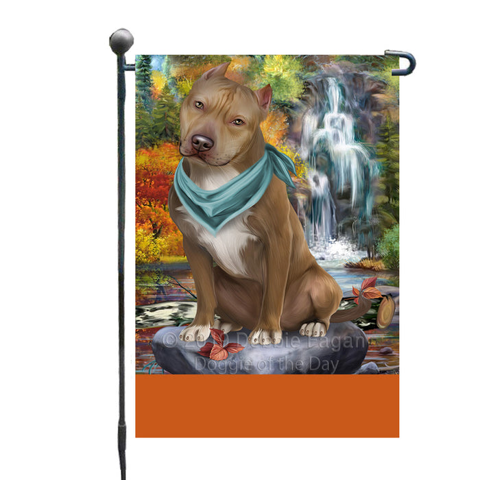 Personalized Scenic Waterfall Pit Bull Dog Custom Garden Flags GFLG-DOTD-A61079