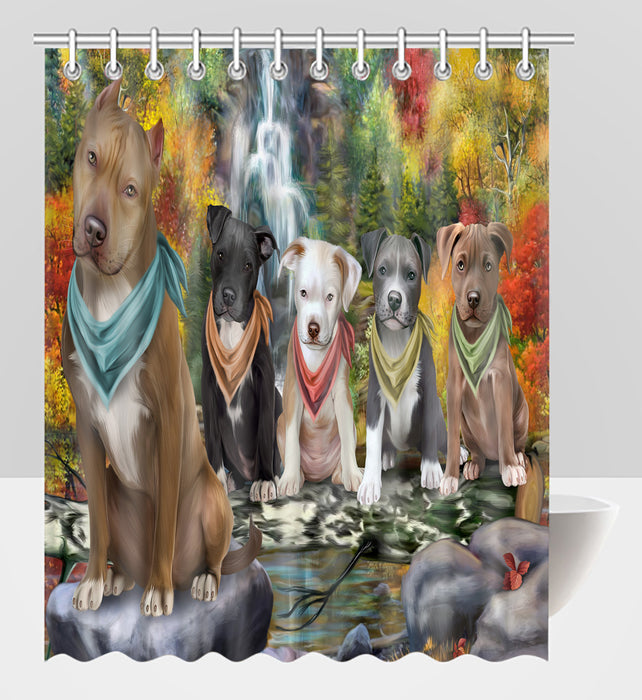 Scenic Waterfall Pit Bull Dogs Shower Curtain