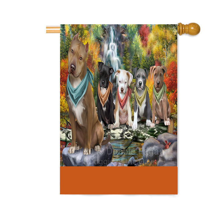 Personalized Scenic Waterfall Pit Bull Dogs Custom House Flag FLG-DOTD-A61130