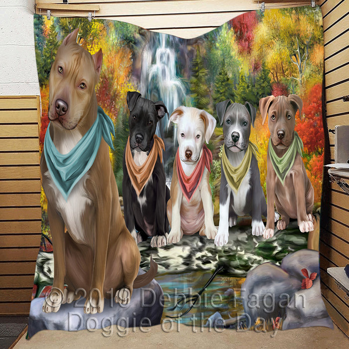 Scenic Waterfall Pit Bull Dogs Quilt