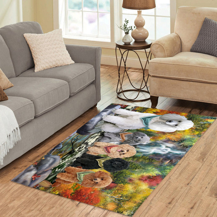 Scenic Waterfall Poodle Dogs Area Rug