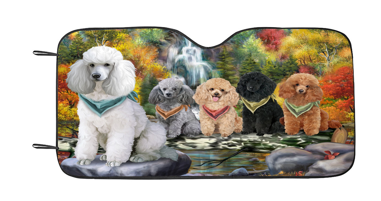 Scenic Waterfall Poodle Dogs Car Sun Shade