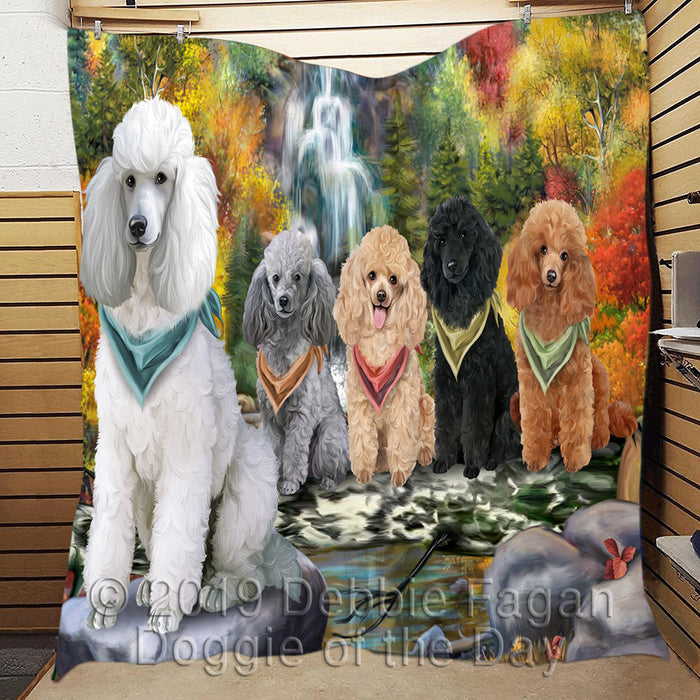 Scenic Waterfall Poodle Dogs Quilt