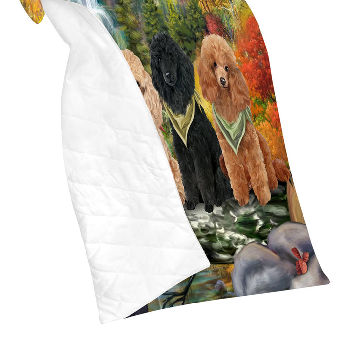 Scenic Waterfall Poodle Dogs Quilt