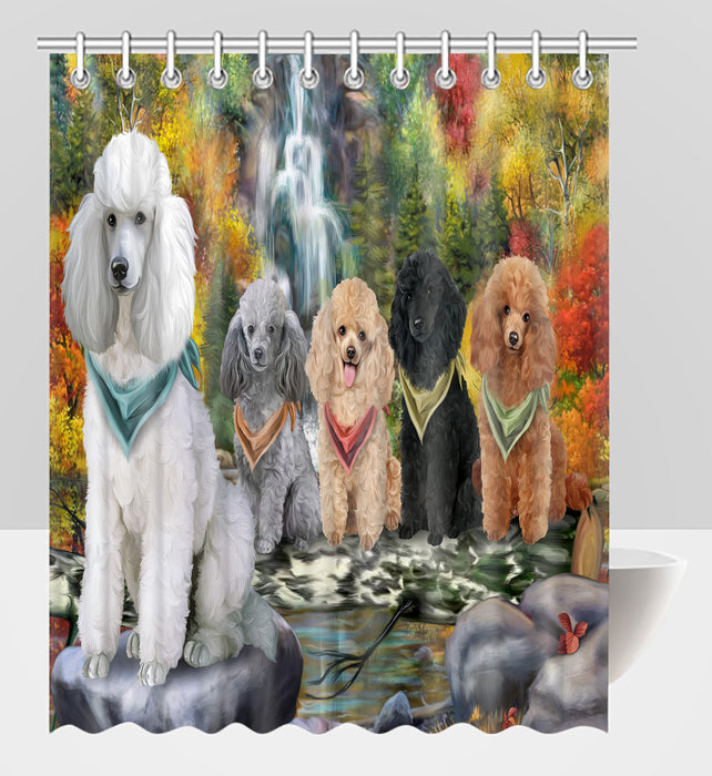 Scenic Waterfall Poodle Dogs Shower Curtain