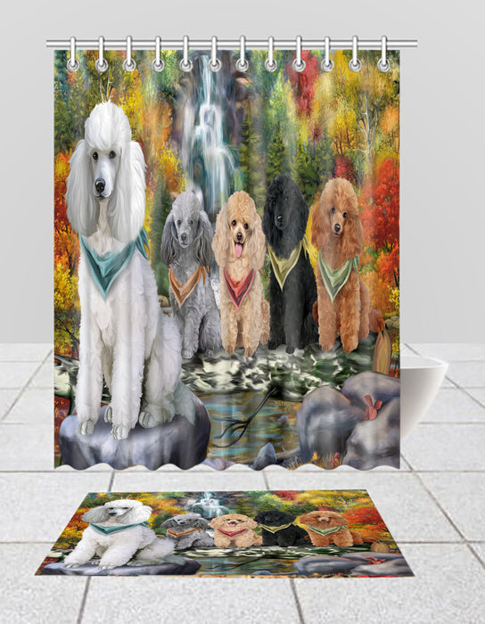 Scenic Waterfall Poodle Dogs Bath Mat and Shower Curtain Combo
