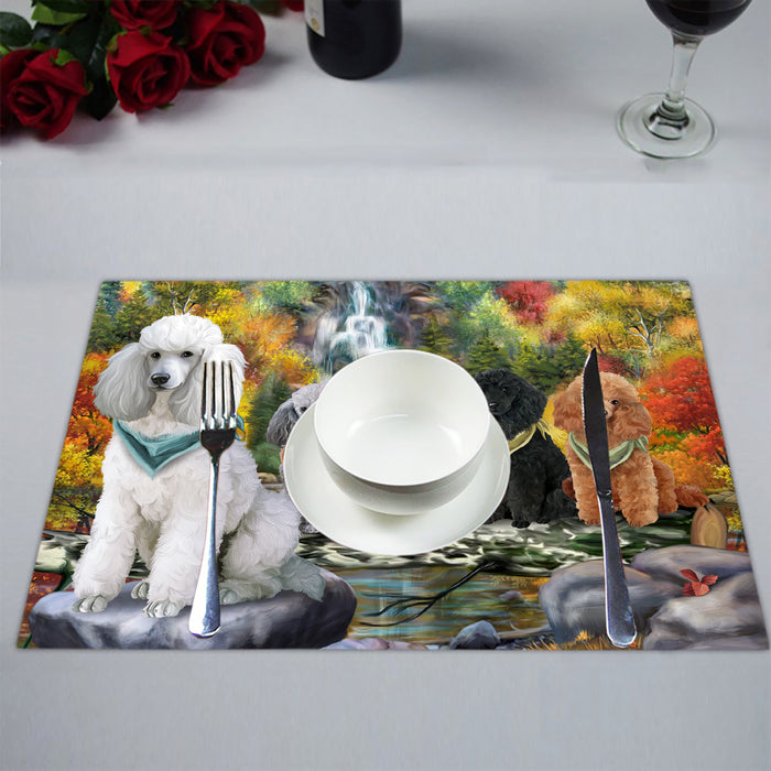Scenic Waterfall Poodle Dogs Placemat