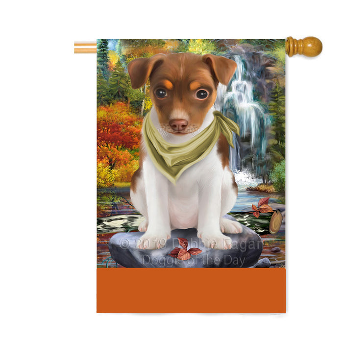 Personalized Scenic Waterfall Rat Terrier Dog Custom House Flag FLG-DOTD-A61149