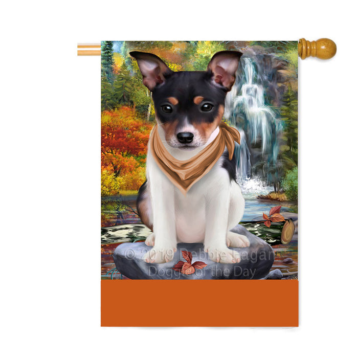 Personalized Scenic Waterfall Rat Terrier Dog Custom House Flag FLG-DOTD-A61150