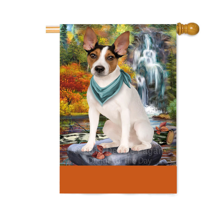 Personalized Scenic Waterfall Rat Terrier Dog Custom House Flag FLG-DOTD-A61151