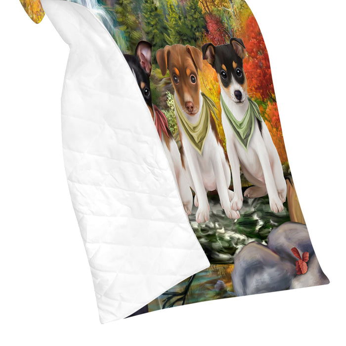 Scenic Waterfall Rat Terrier Dogs Quilt
