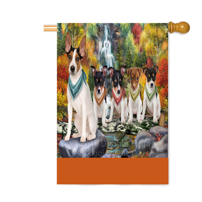 Personalized Scenic Waterfall Rat Terrier Dogs Custom House Flag FLG-DOTD-A61148