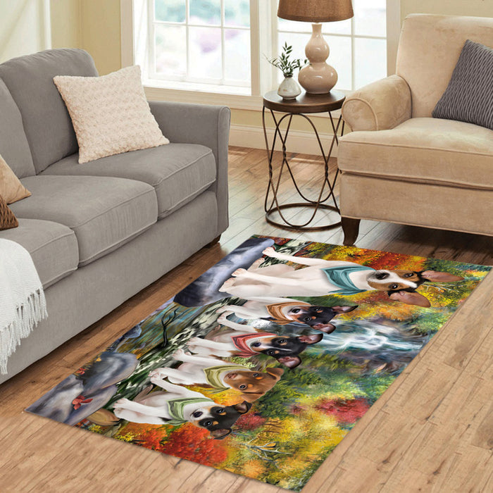Scenic Waterfall Rat Terrier Dogs Area Rug