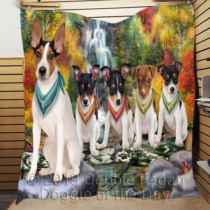 Scenic Waterfall Rat Terrier Dogs Quilt