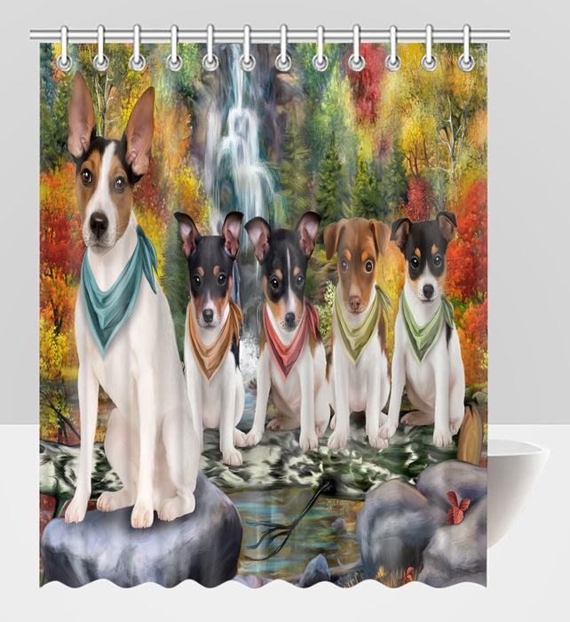 Scenic Waterfall Rat Terrier Dogs Shower Curtain