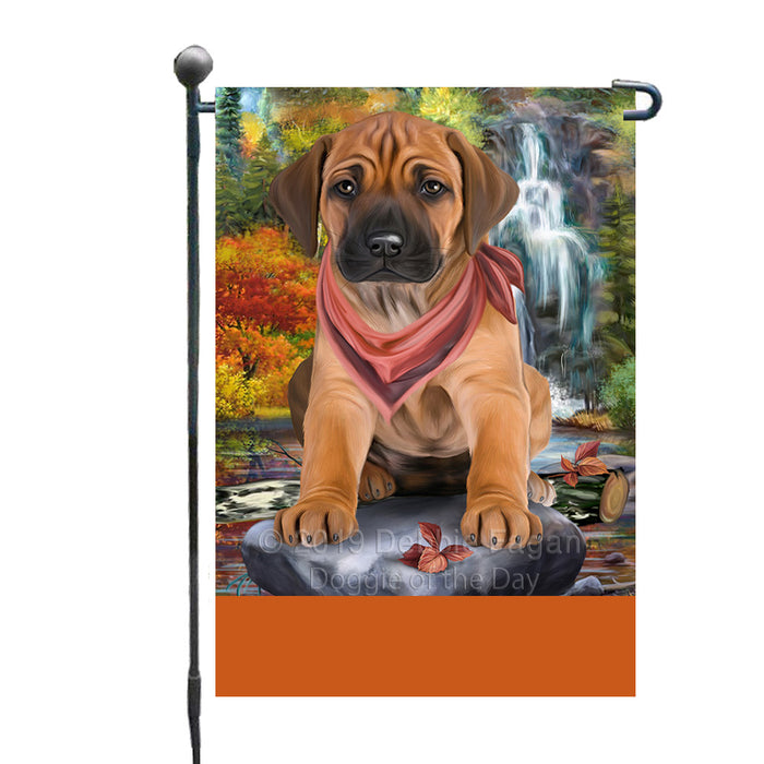 Personalized Scenic Waterfall Rhodesian Ridgeback Dog Custom Garden Flags GFLG-DOTD-A61097