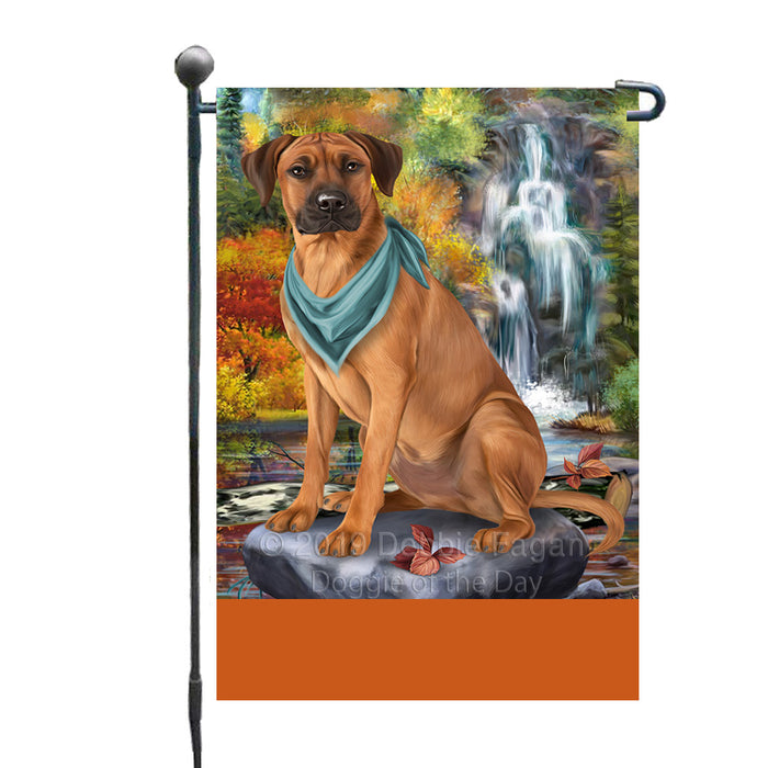Personalized Scenic Waterfall Rhodesian Ridgeback Dog Custom Garden Flags GFLG-DOTD-A61098