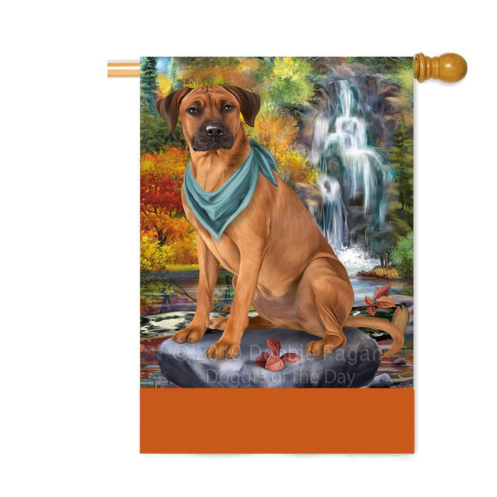 Personalized Scenic Waterfall Rhodesian Ridgeback Dog Custom House Flag FLG-DOTD-A61154