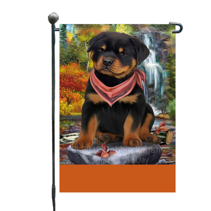 Personalized Scenic Waterfall Rottweiler Dog Custom Garden Flags GFLG-DOTD-A61100