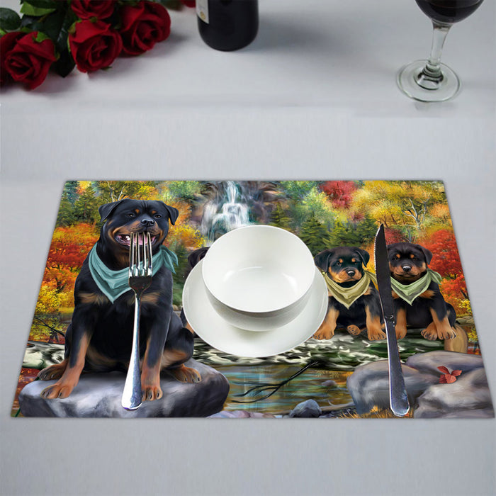 Scenic Waterfall Rottweiler Dogs Placemat