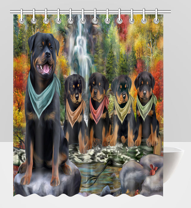 Scenic Waterfall Rottweiler Dogs Shower Curtain