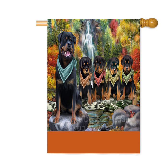 Personalized Scenic Waterfall Rottweiler Dogs Custom House Flag FLG-DOTD-A61155