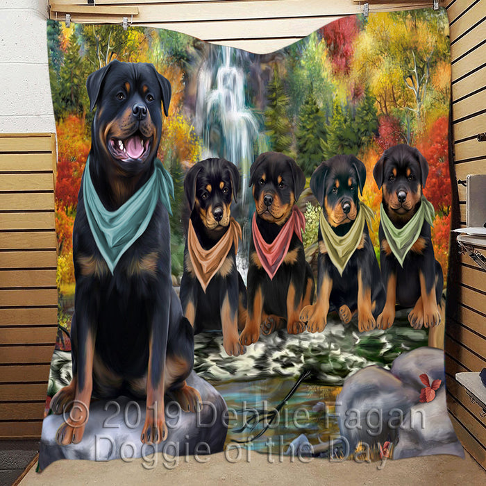 Scenic Waterfall Rottweiler Dogs Quilt