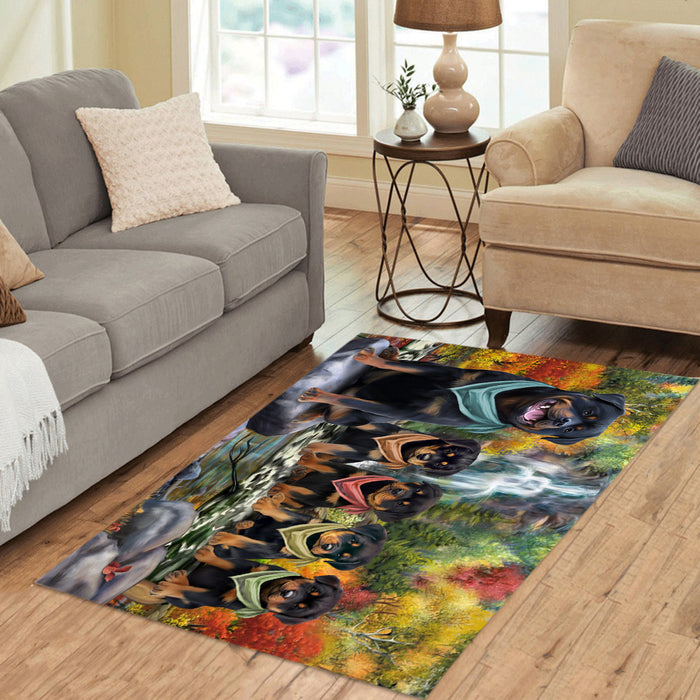Scenic Waterfall Rottweiler Dogs Area Rug