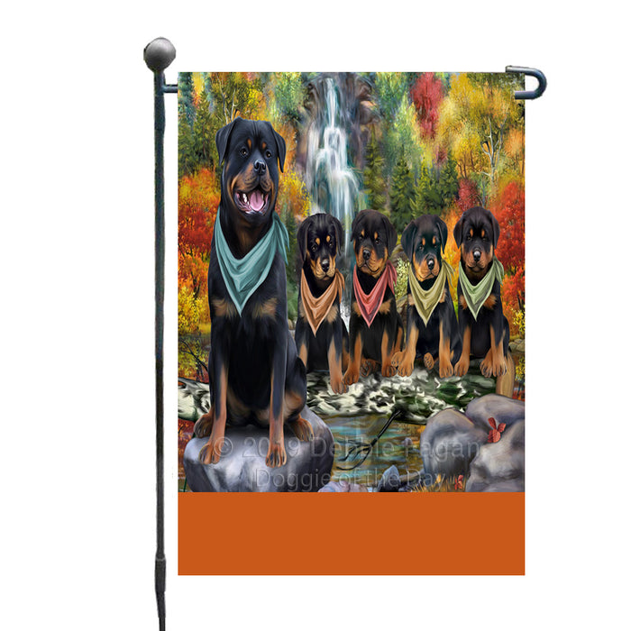 Personalized Scenic Waterfall Rottweiler Dogs Custom Garden Flags GFLG-DOTD-A61099