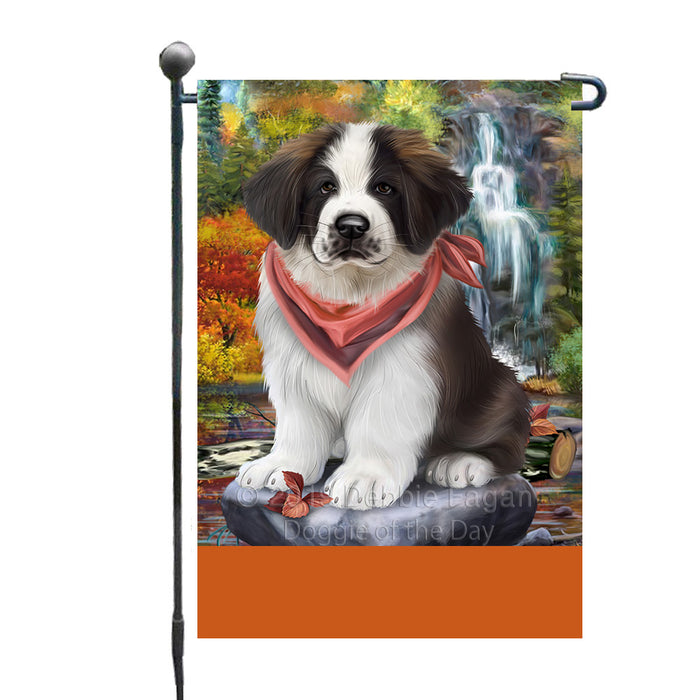 Personalized Scenic Waterfall Saint Bernard Dog Custom Garden Flags GFLG-DOTD-A61106