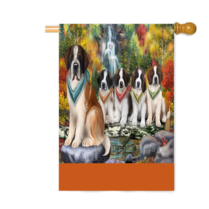 Personalized Scenic Waterfall Saint Bernard Dogs Custom House Flag FLG-DOTD-A61161