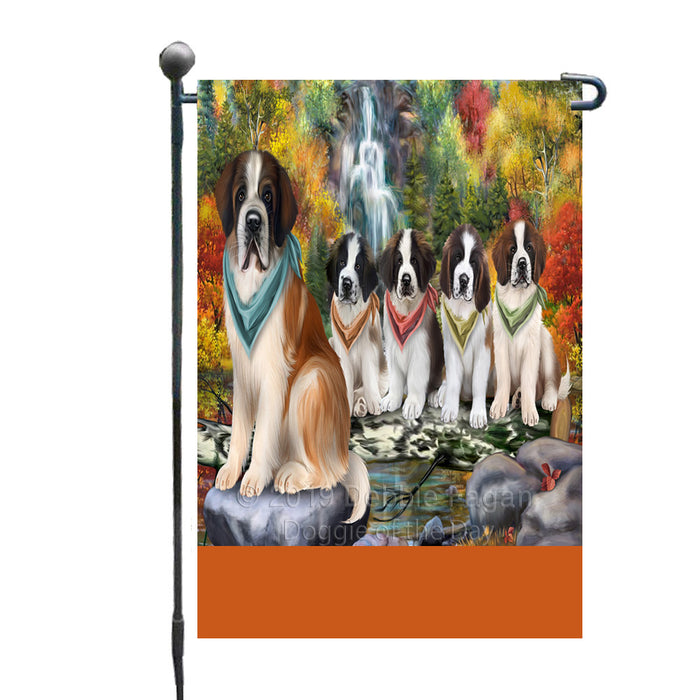 Personalized Scenic Waterfall Saint Bernard Dogs Custom Garden Flags GFLG-DOTD-A61105