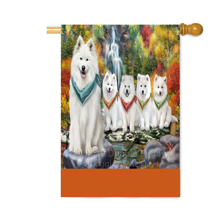 Personalized Scenic Waterfall Samoyed Dogs Custom House Flag FLG-DOTD-A61164