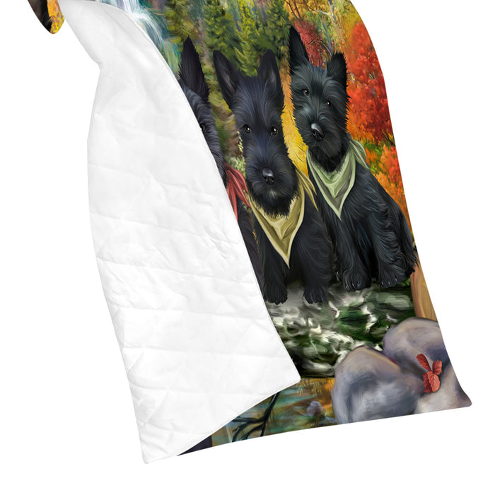 Scenic Waterfall Scottish Terrier Dogs Quilt