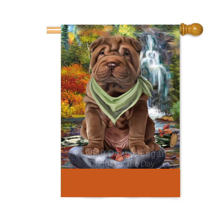 Personalized Scenic Waterfall Shar-Pei Dog Custom House Flag FLG-DOTD-A61176