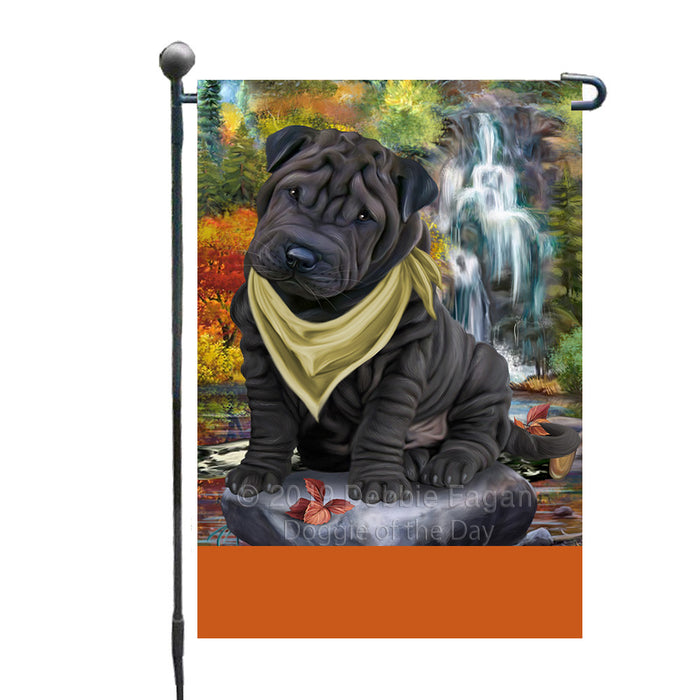 Personalized Scenic Waterfall Shar-Pei Dog Custom Garden Flags GFLG-DOTD-A61121