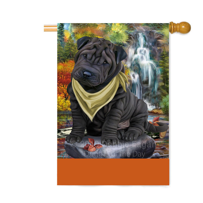 Personalized Scenic Waterfall Shar-Pei Dog Custom House Flag FLG-DOTD-A61177