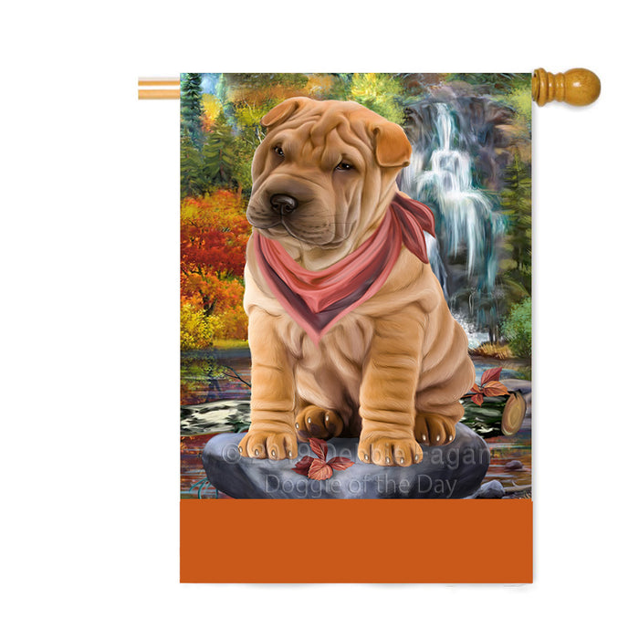 Personalized Scenic Waterfall Shar-Pei Dog Custom House Flag FLG-DOTD-A61178