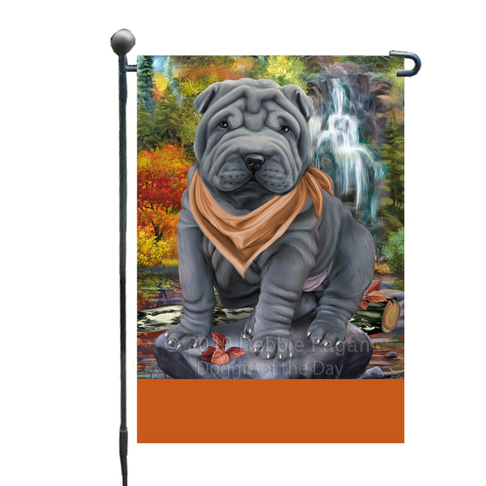 Personalized Scenic Waterfall Shar-Pei Dog Custom Garden Flags GFLG-DOTD-A61123