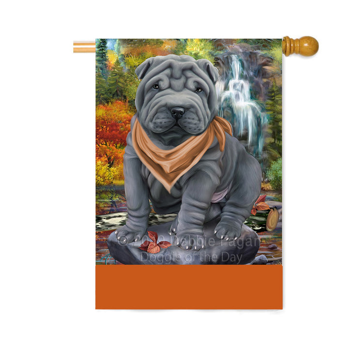 Personalized Scenic Waterfall Shar-Pei Dog Custom House Flag FLG-DOTD-A61179