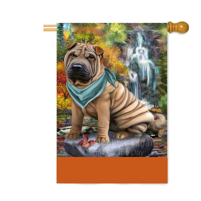 Personalized Scenic Waterfall Shar-Pei Dog Custom House Flag FLG-DOTD-A61180