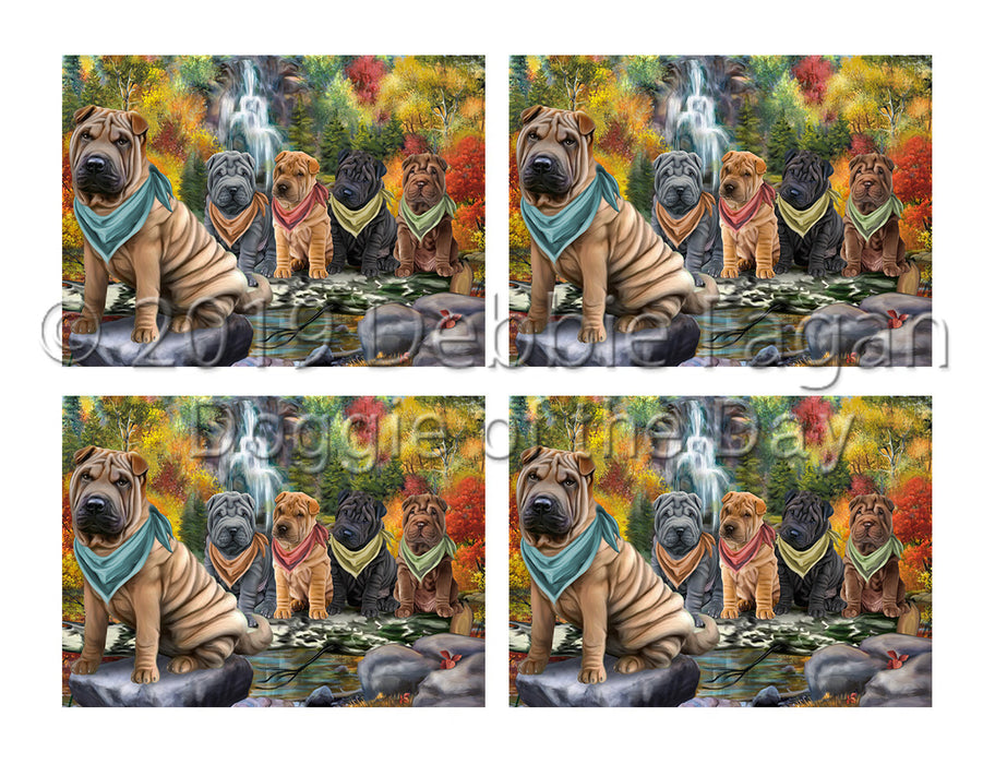 Scenic Waterfall Shar Pei Dogs Placemat