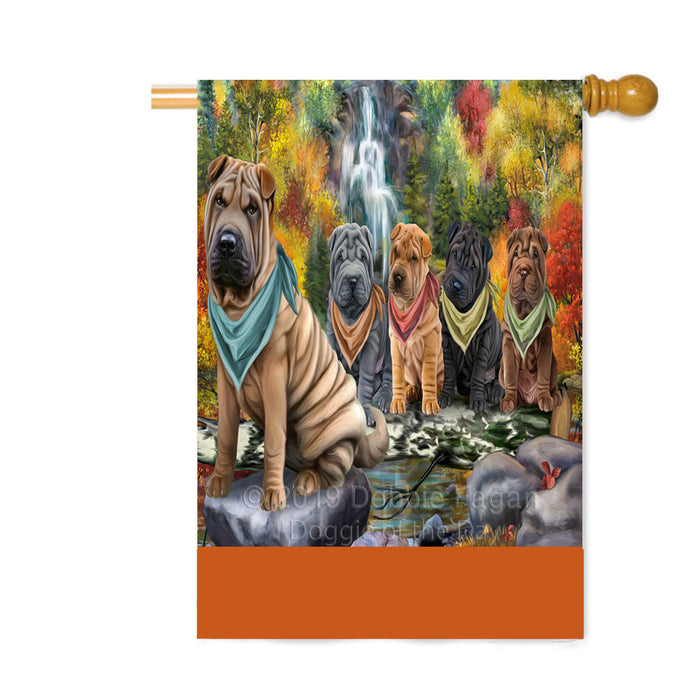 Personalized Scenic Waterfall Shar-Pei Dogs Custom House Flag FLG-DOTD-A61175