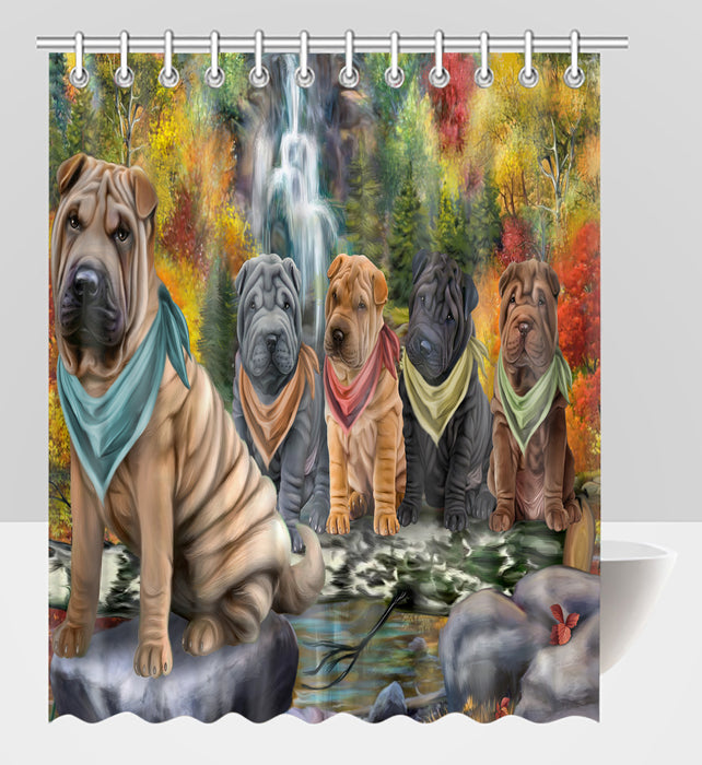 Scenic Waterfall Shar Pei Dogs Shower Curtain