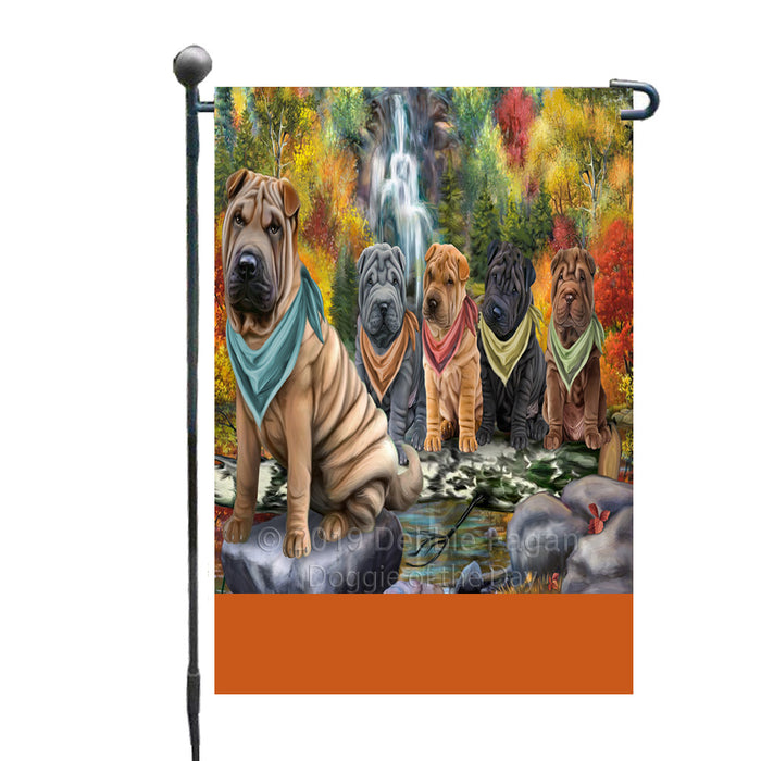 Personalized Scenic Waterfall Shar-Pei Dogs Custom Garden Flags GFLG-DOTD-A61119