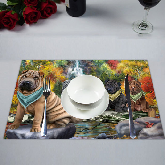 Scenic Waterfall Shar Pei Dogs Placemat
