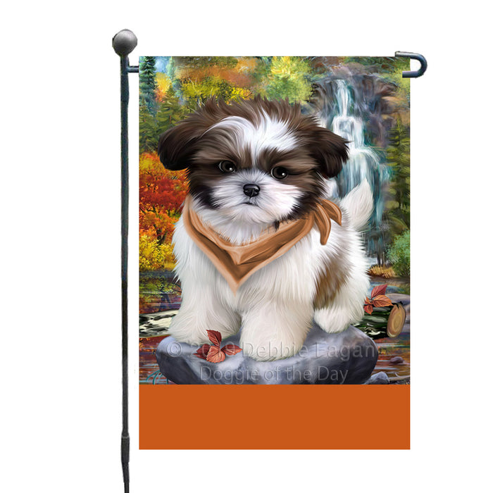 Personalized Scenic Waterfall Shih Tzu Dog Custom Garden Flags GFLG-DOTD-A61130
