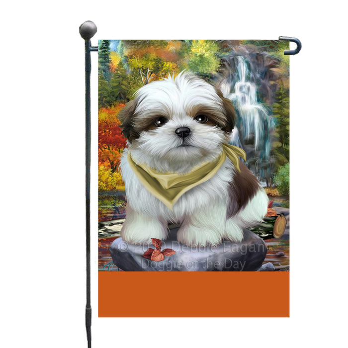 Personalized Scenic Waterfall Shih Tzu Dog Custom Garden Flags GFLG-DOTD-A61132