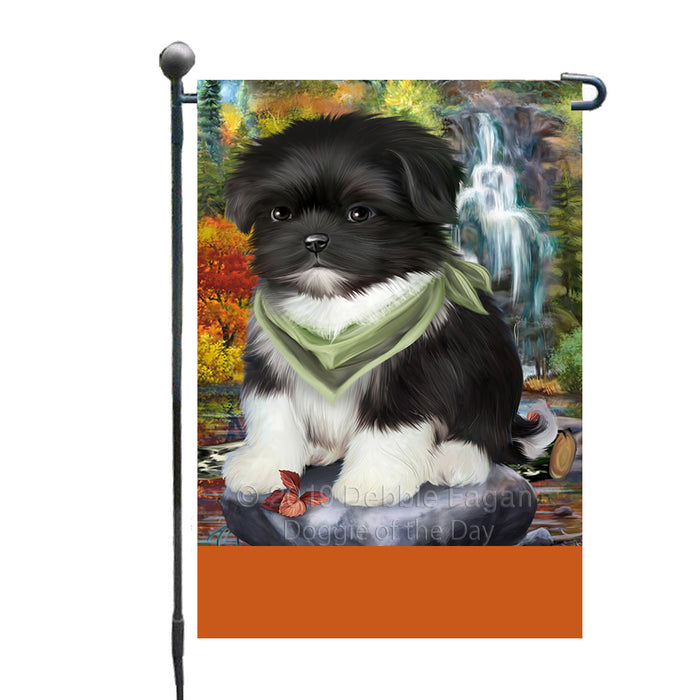 Personalized Scenic Waterfall Shih Tzu Dog Custom Garden Flags GFLG-DOTD-A61133